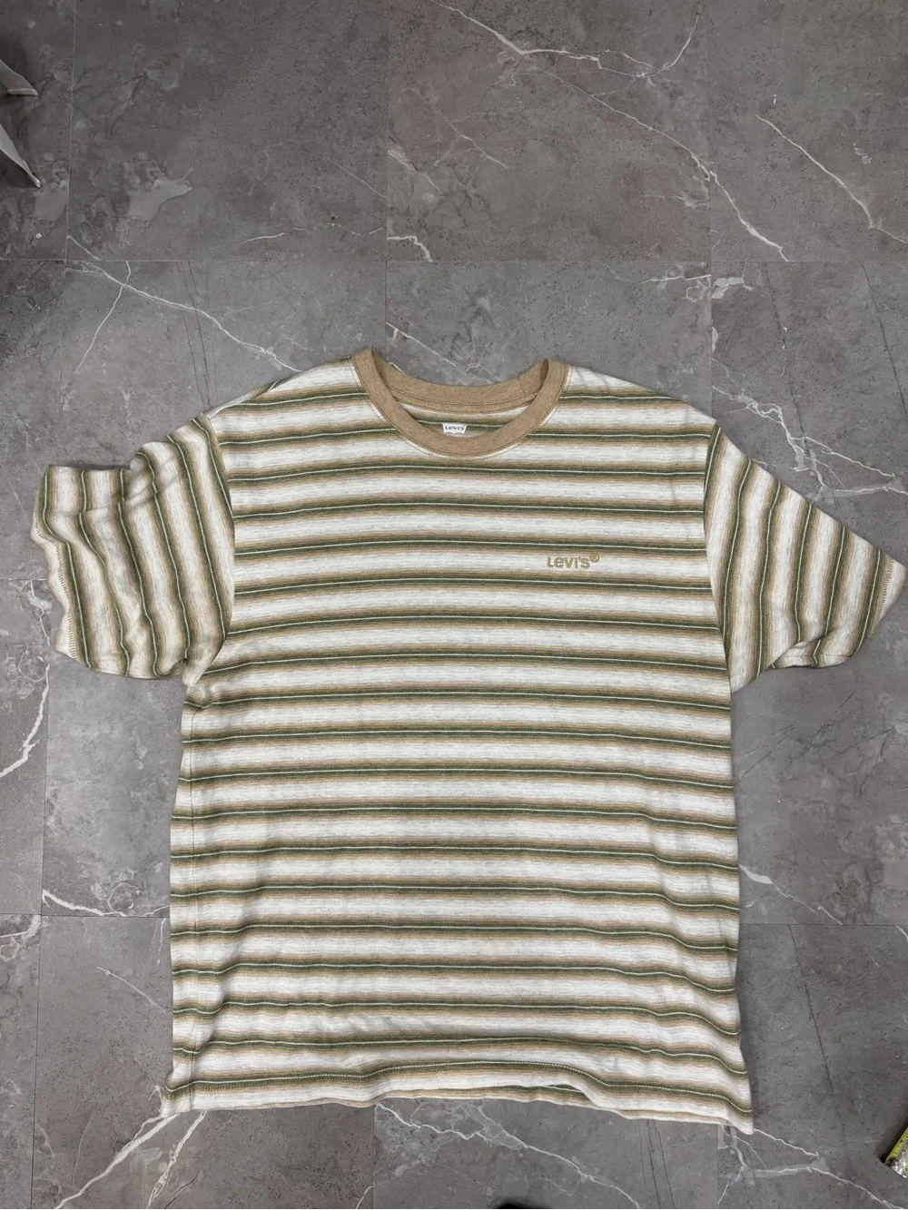 Levi's Men's Striped Pocket T-Shirt Size Small S White Gray Green Tan Tee